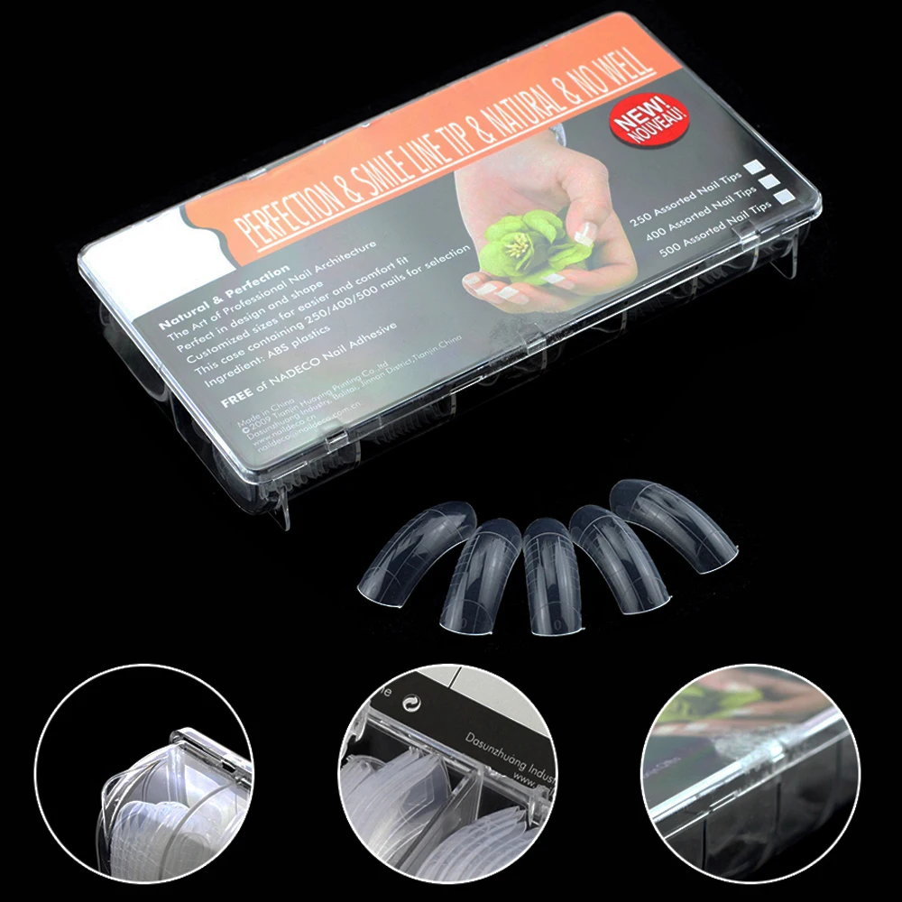 

312PCS/Box Full Cover Clear Dual Forms Nail System UV Gel Acrylic Nail Mold Artificial Nail Tips with Scale 12 Sizes Tips Extend