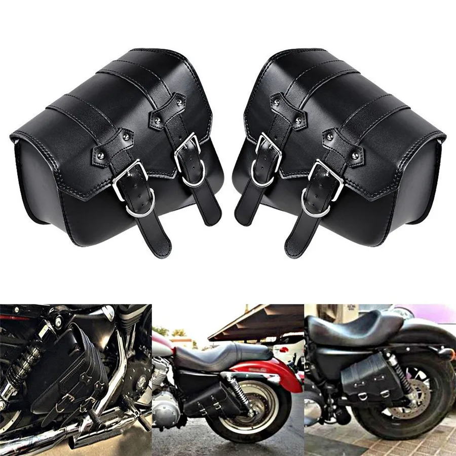 Motorcycle Black Right Saddle Bag  PU Leather Bag For Harley Davidson Sportster 