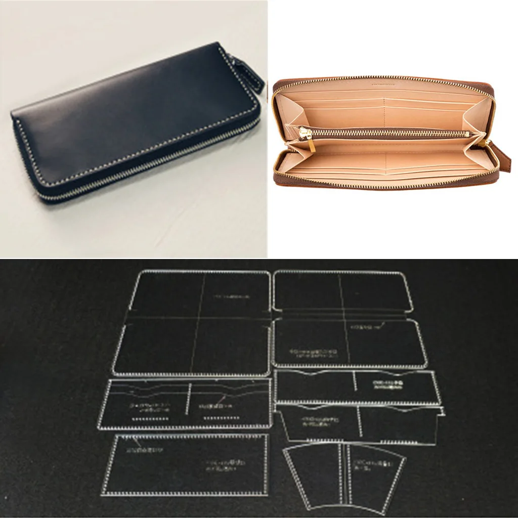 7 Pieces Cealr Acrylic Leather Templates for Zipper Clutch Bag Making Stencils Leather Craft Tools