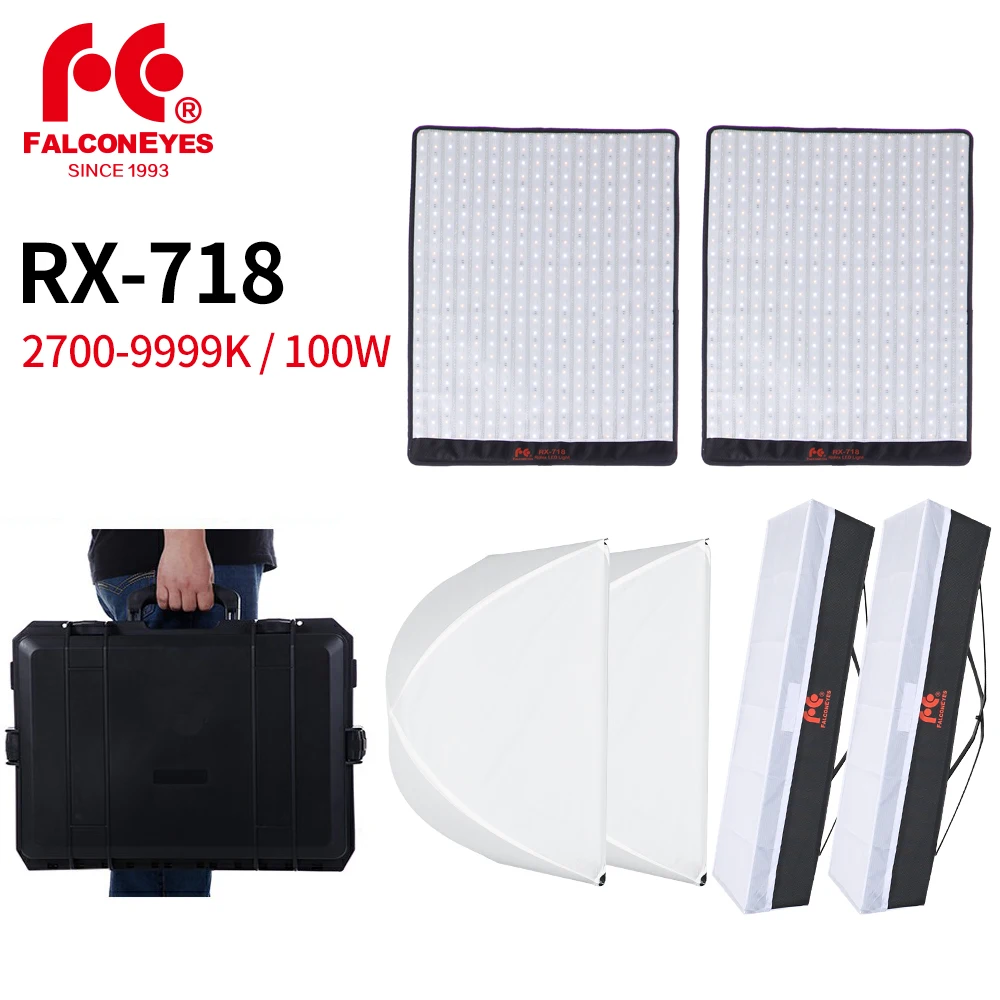 

Falcon Eyes 2PCS RX-718 2700-9999K Roll-Flex Portable LED Photo Vedio Light Lamp with DMX 648pcs Flexible Photography Safety Box