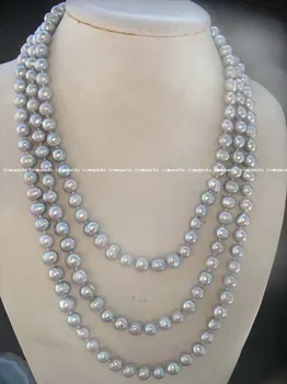 

wholesale noble 8-9mm gray round freshwater pearl necklace 63"