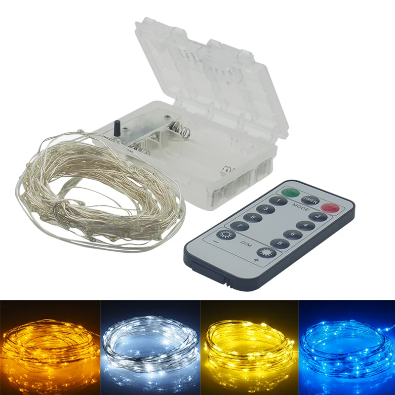 

10m LED Strip Light Battery Powered RGB Copper Silver Wire Holiday String Lighting Fairy Christmas Trees Party Home Lighting