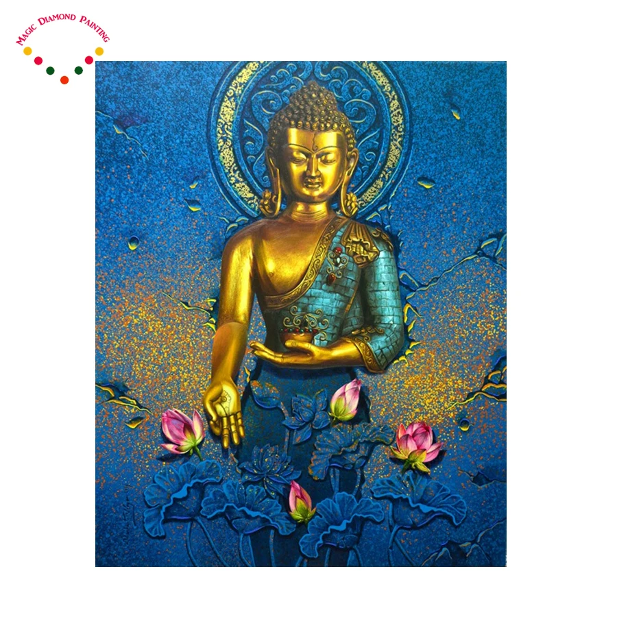 Diamond painting golden Buddha cross stitch mosaic painting lotus Full drill round diamond
