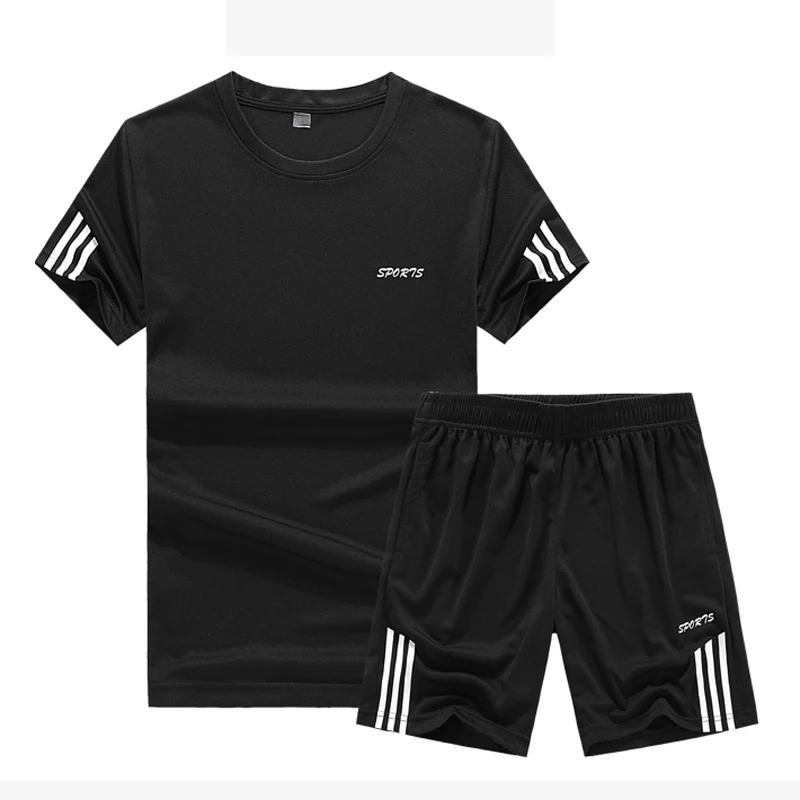 

2019 Summer Sets Men T Shirts+Shorts 2 pieces set Cotton Comfortable Short Sleeve men Casual Striped Set letter print Tracksuits