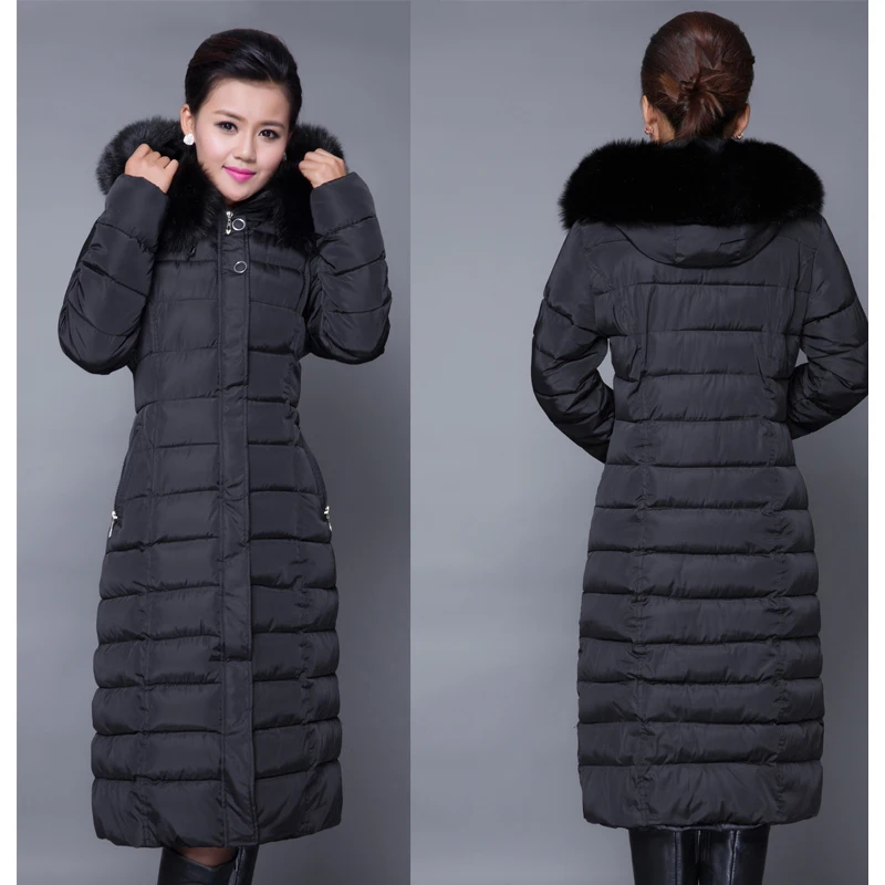 Высококачественная зимняя женская куртка, X-long, меховой воротник, с капюшоном, Женское пальто, с подкладкой, теплая, утолщенная, зимняя одежда, Женская парка, парки