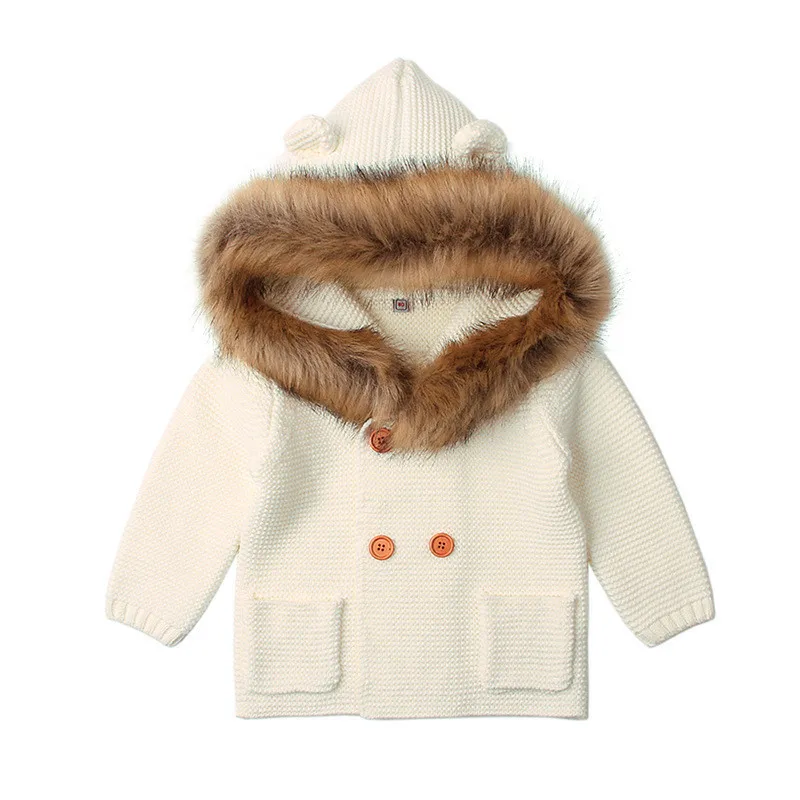 

LILIGIRL 2018 Fur Hooded Boys Knit Cardigan Outwear Baby Girls Winter Warm Clothes for Kids Fashion Knitwear Sweater Jacket