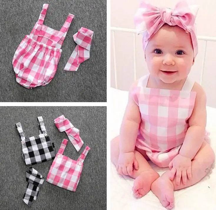 ins 2016 Summer New Baby Girl Bodysuits Plaid Sleeveless TUTU Jumpsuit