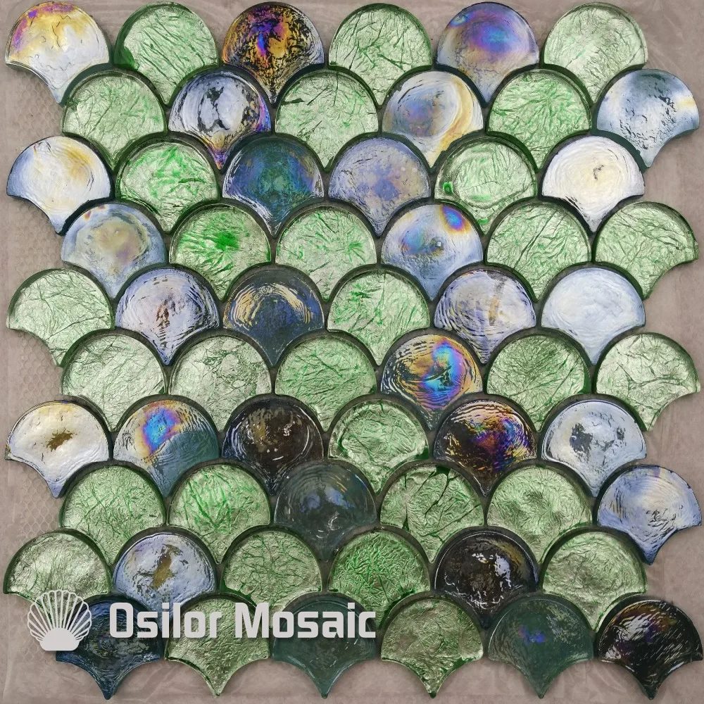 Free shipping fan shape glass crystal mosaic tile for interior house
