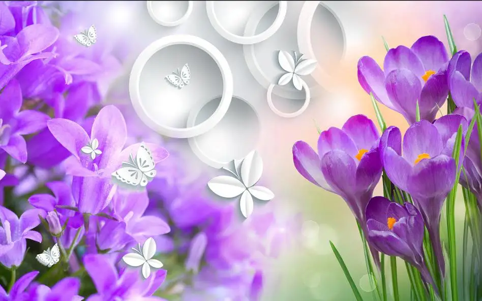 Kustom foto wallpaper Besar  3D Stereo romantis ungu  bunga  
