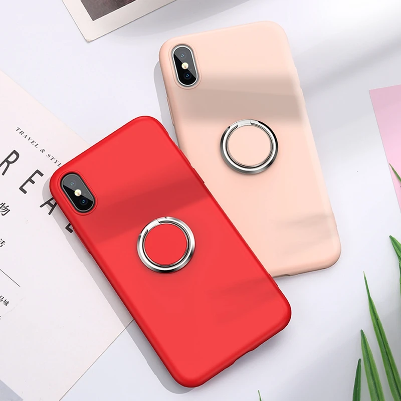 

Finger Ring Soft Case for iphone XS MAX 7 8 Plus 6 6S X XR XS Fashion Liquid Silicone Ring Holder Cover