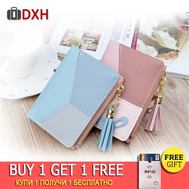 

2019 New Arrival Wallet Short Women Zipper Patchwork Panelled Trendy Coin Purse Card Holder Leather Girl Small Mini Wallets DXH