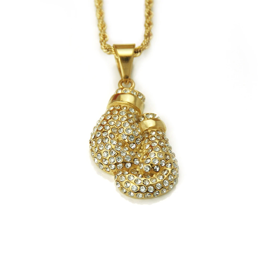 

N043 Men Necklace Gold Color Chain Pair Boxing Glove Pendant Charm Fashion Sport Fitness Necklace Jewelry