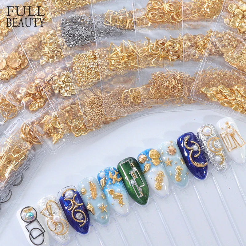1 حزمة مختلطة 3D DIY الجوف إطار معدني مسمار الفن زينة الذهب برشام مانيكير اكسسوارات DIY قذيفة المنزلق مسمار ترصيع CH698-1