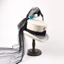 13,5 см, 4 размера, белая шерсть, для женщин, для невесты, ручная работа, Fedora, топ, шляпа, леди, сетка, стимпанк, Beaver, перо, вечерние Свадебная шляпка