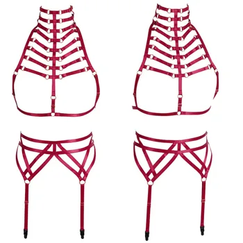 

Strappy Stockings Garter Belt Pentagram Top Cage Lingerie Steampunk Gothic Body Harness Plus Size Bra Women Party Club Rave