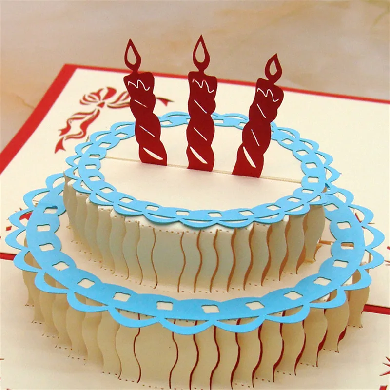  Happy Birthday Card 3D Pop up Blank Birthday Cake Laser Cut Vintage Invitations Cards for Kids/Adul - 32901290163