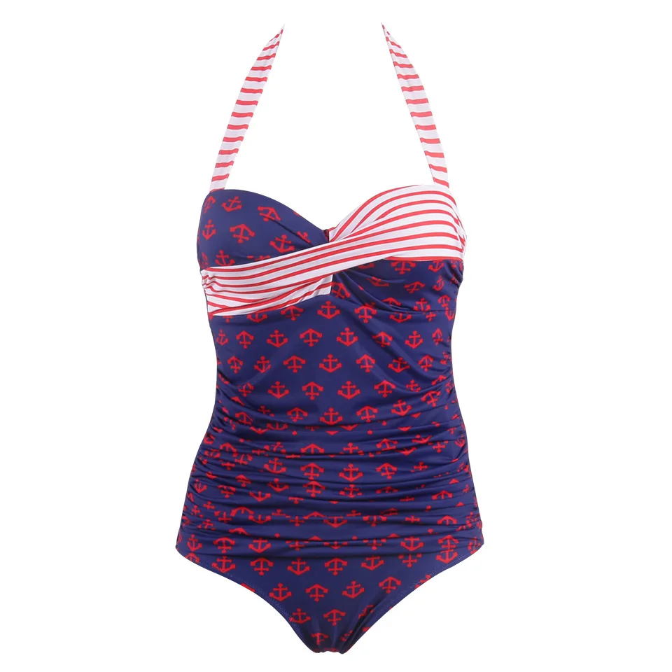

KINGTUT New Arrival Plus Size Swimwear Women One Piece Swimsuit Retro Print Patchwork Push Up Summer Beach Bathing Suit Swim