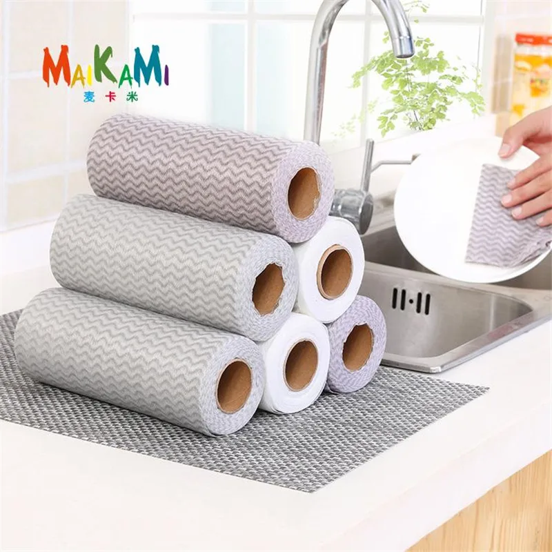 

50pcs/roll High Efficient Environmental Colorful Washing Dish Towel Magic Kitchen Cleaning Cloth Non-stick Oil Wiping Rags Towel