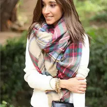 Hot marking Scarf Wrap Shawl Plaid Cozy Checked Women Lady Blanket Oversized Tartan Sep15