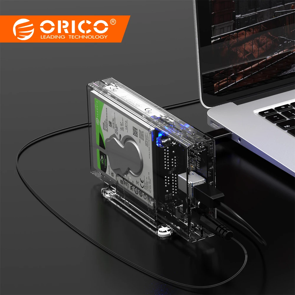 

ORICO Plastic 2.5 inch Transparent USB3.0 Hard Drive Enclosure with Stand SATA3.0 Output 5Gbps High Speed HHD / SSD Case