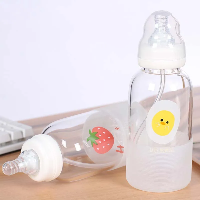 Baby Bottle Feeding 300ml Small Glass Bottle Silicone Nipples Non Handles Infant Toddlers Milk Nursing