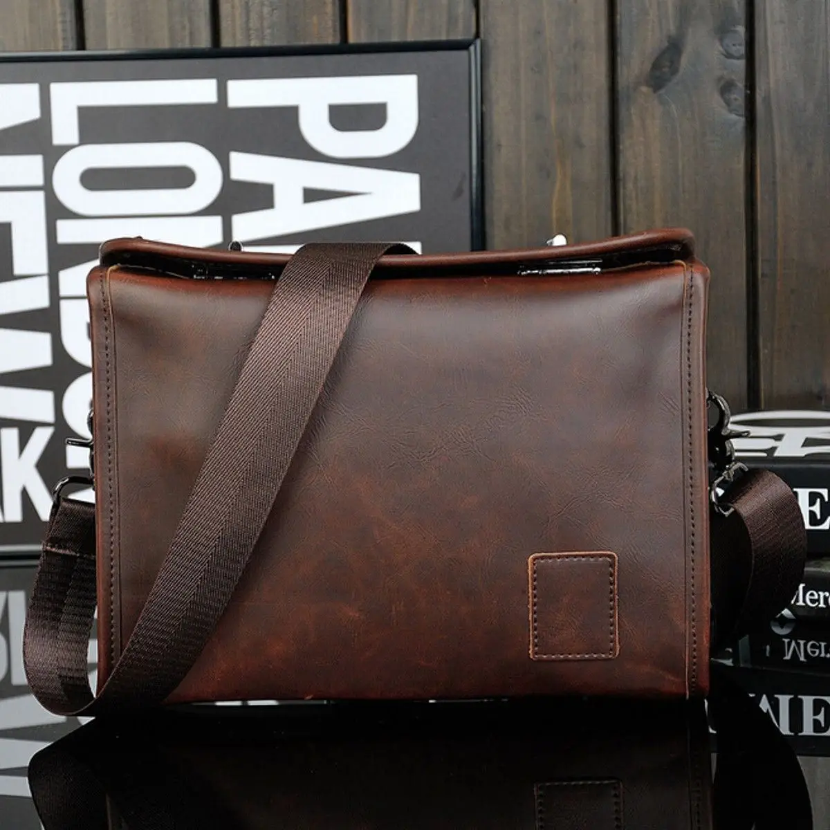 HCH Men Leather Messenger Briefcase Laptop Shoulder Crossbody Bag