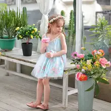 Платье принцессы для девочек платье без рукавов с кружевным воротником и цветочным рисунком хлопковое газовое платье-комбинация для девочек Одежда для детей от 2 до 6 лет, E16921