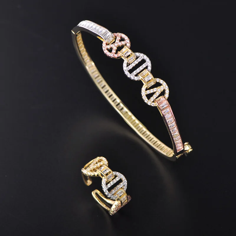 

MECHOSEN Luxury Nigerian Wedding Jewelry Set Zircon Tricolor Copper For Banquet Engagement Bride Women's Jewelry Sets Gifts 2019