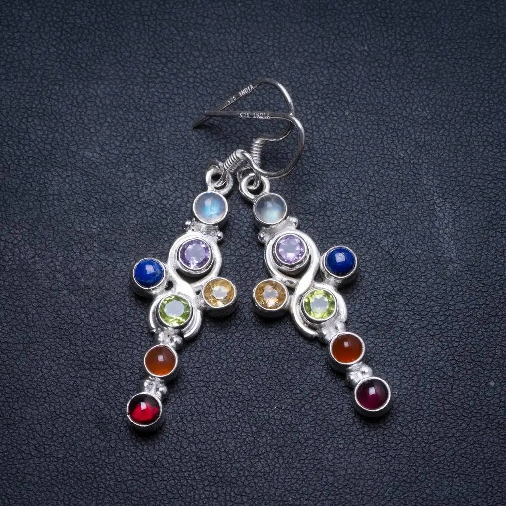 

Amethyst,Peridot,Citrine,Lapis Lazuli,Agate,Carnelian and Moonstone 925 Sterling Silver Earrings 2" X3266