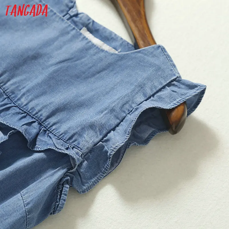 Tangada, женские джинсовые платья с оборками, без рукавов, с круглым вырезом, винтажное модное повседневное прямое платье, vestidos feminina 2P10
