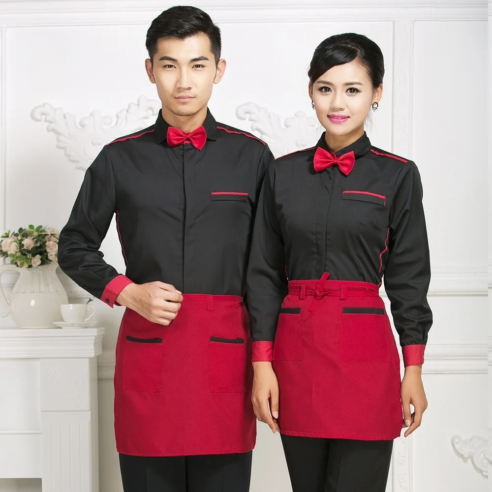 Hotel Waitress Overalls Jacket Dining Chinese Restaurant Women's Uniform Cafe Fast Sood Shop Long Sleeves Waiter Men Shirt H2352 |