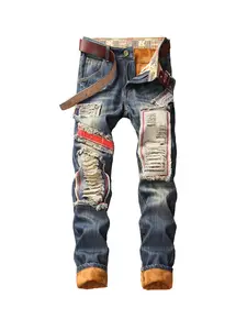 Hole-Jeans Velvet Ripped Punk Streetwear Hip-Hop Autumn Designer Winter High-Quality Hole-Jeans Velvet Ripped Punk Streetwear Hip-Hop Autumn Designer Winter High-Quality