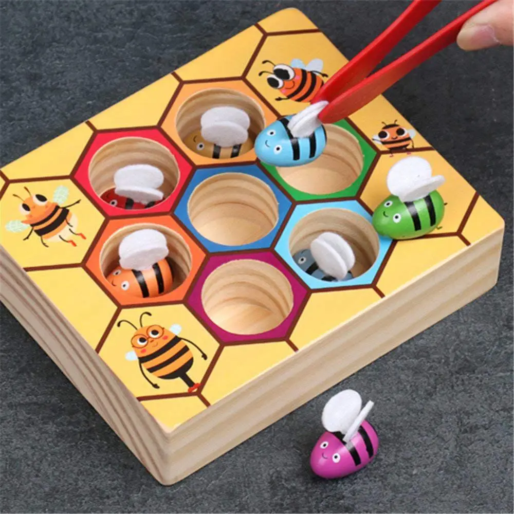 Деревянная милая игрушка в виде пчелы для детей, обучающая игра для малышей, красочная коробка для улей
