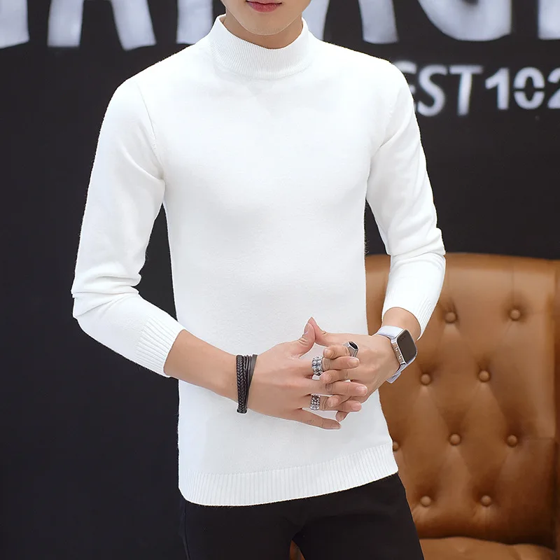 

Men Sweaters Turtleneck Clothes 2019 Classic Simplicity Pullover Sweater Men Solid White Red Blue Orange Grey Black Sweaters