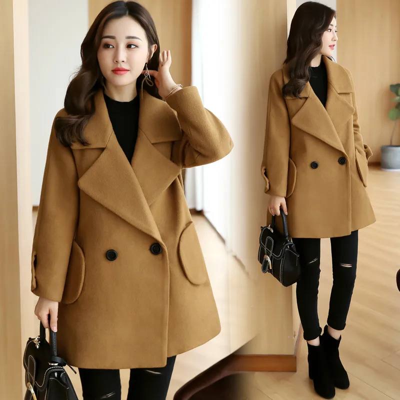 Mince Cw579 camel red Femmes Femelle Red Breasted De Moyen Hiver Nouveau Manteau 2018 Double bean Grande Long Lâche Taille Survêtement Laine Dames Armygreen mikaqi 80HgqRWgT