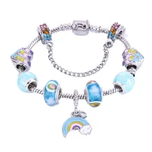 Fashion jewelry accessories wholesale, simple rainbow pendant bracelet, blue beads, DIY women's cartoon bracelet