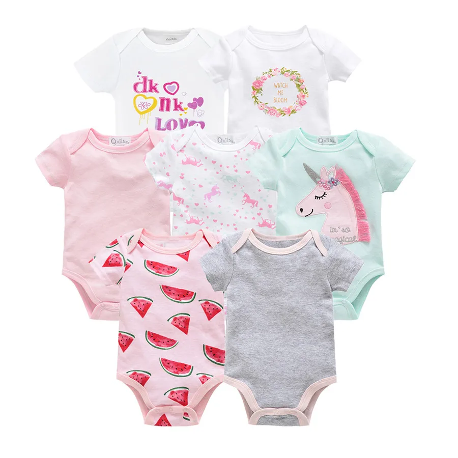 

2019 7pcs Summer Newborn Baby Girl Bodysuits Cute Cartoon Newborn Baby Boy Jumpsuit Overalls Macaron Infant Girl Bebe Coveralls