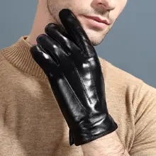 Ekran dotykowy mężczyźni skórzane rękawiczki czarne pełne palec zima nowy termiczna jazdy rękawice motocyklowe rękawice z owczej skóry zima M L XL(China)