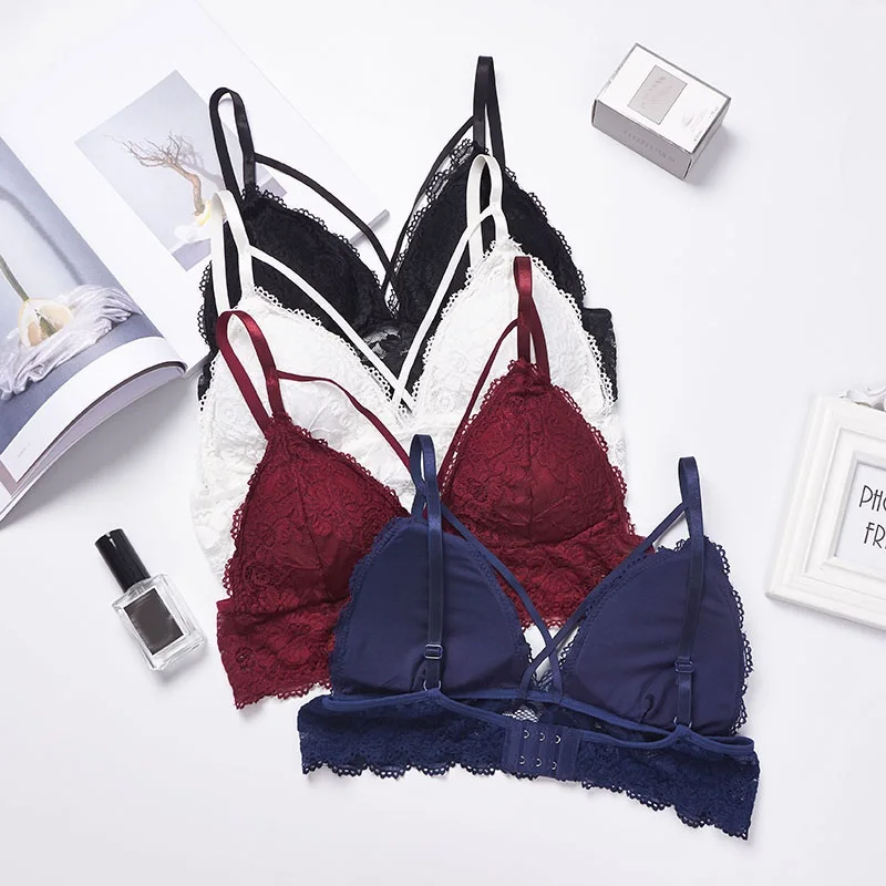 

Triangle Sexy Lingerie Soft Lace Bras For Women Bralette Seamless Sexy Women Padded Wire Free Bra Wireless Thin Underwear 2019