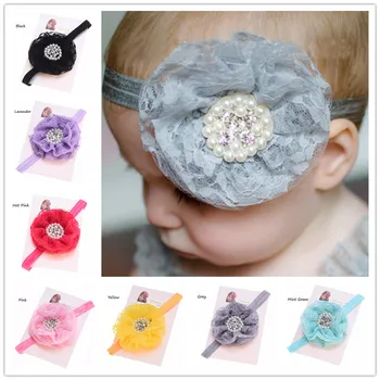 

30pcs Hair flowers Headband Lace flower hairband Cheap Hair Bows Fancy Headwear Baptism Shower First Birthday Gift