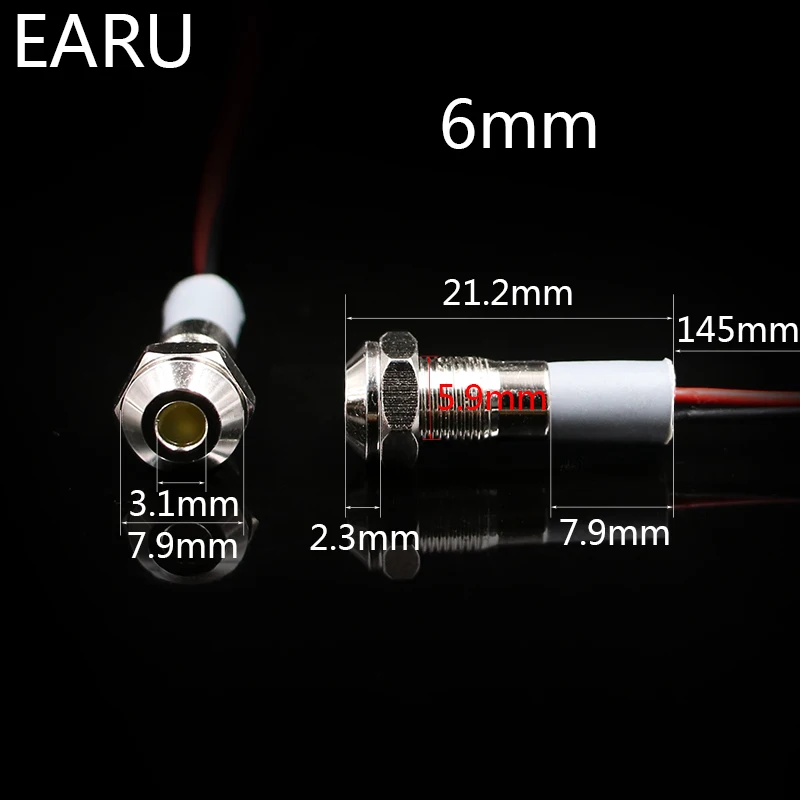 6 мм 8 мм 10 мм 12 мм 14 мм водонепроницаемый IP67 металлический светодиодный предупреждающий Индикатор сигнальная лампа пилотный провод 3 в 5 в 12 В 24 в 110 В 220 В красный синий