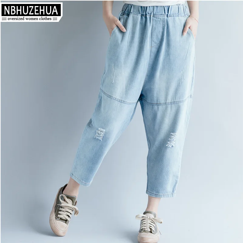 NBHUZEHUA 7G797 4XL 5XL Женские джинсовые брюки в Корейском стиле женские джинсы с