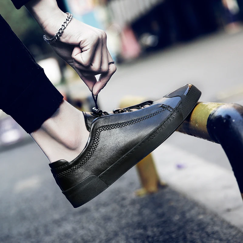 Men Shoes Casual Genuine Leather Fashion Trendy Flat Shoes for Men New Chunky Sneakers 2019 New Trend Wild