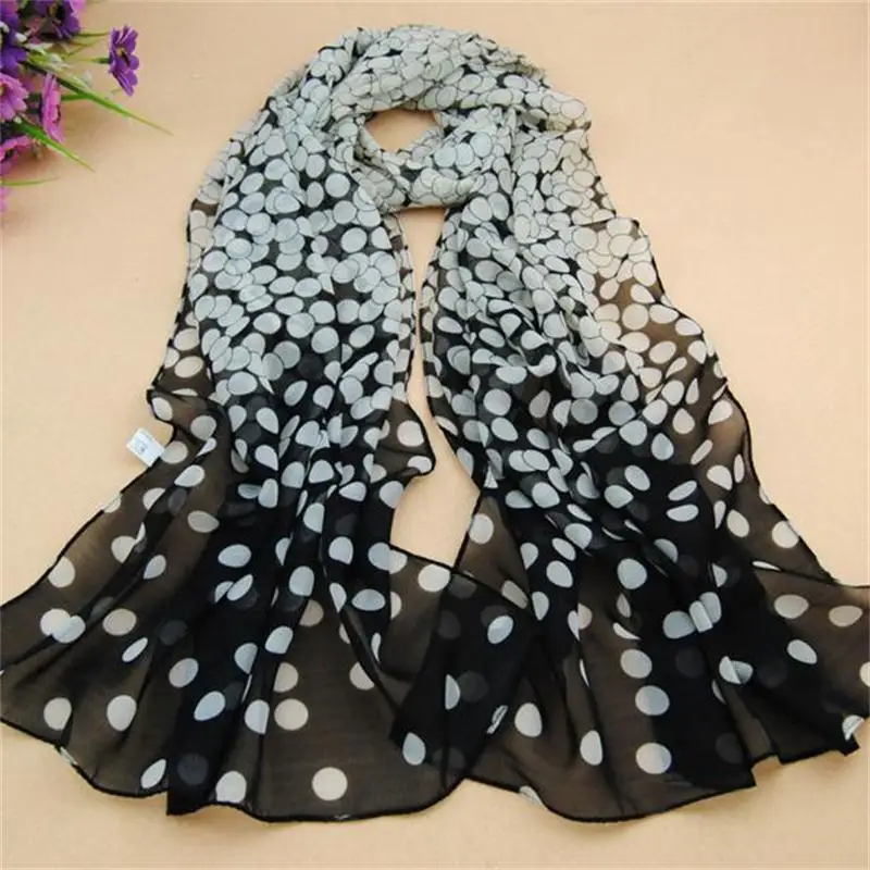 

Summer Style scarf women Long Chiffon Silk scarves woman ombre polka dots Print long wrap scarfs hijab scarf foulard femme#H20