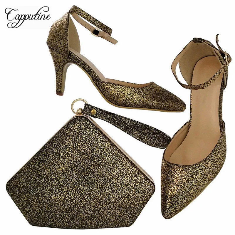 Capputine Hot Selling PU Leather Woman font b Shoes b font And Bag Set Italian Style