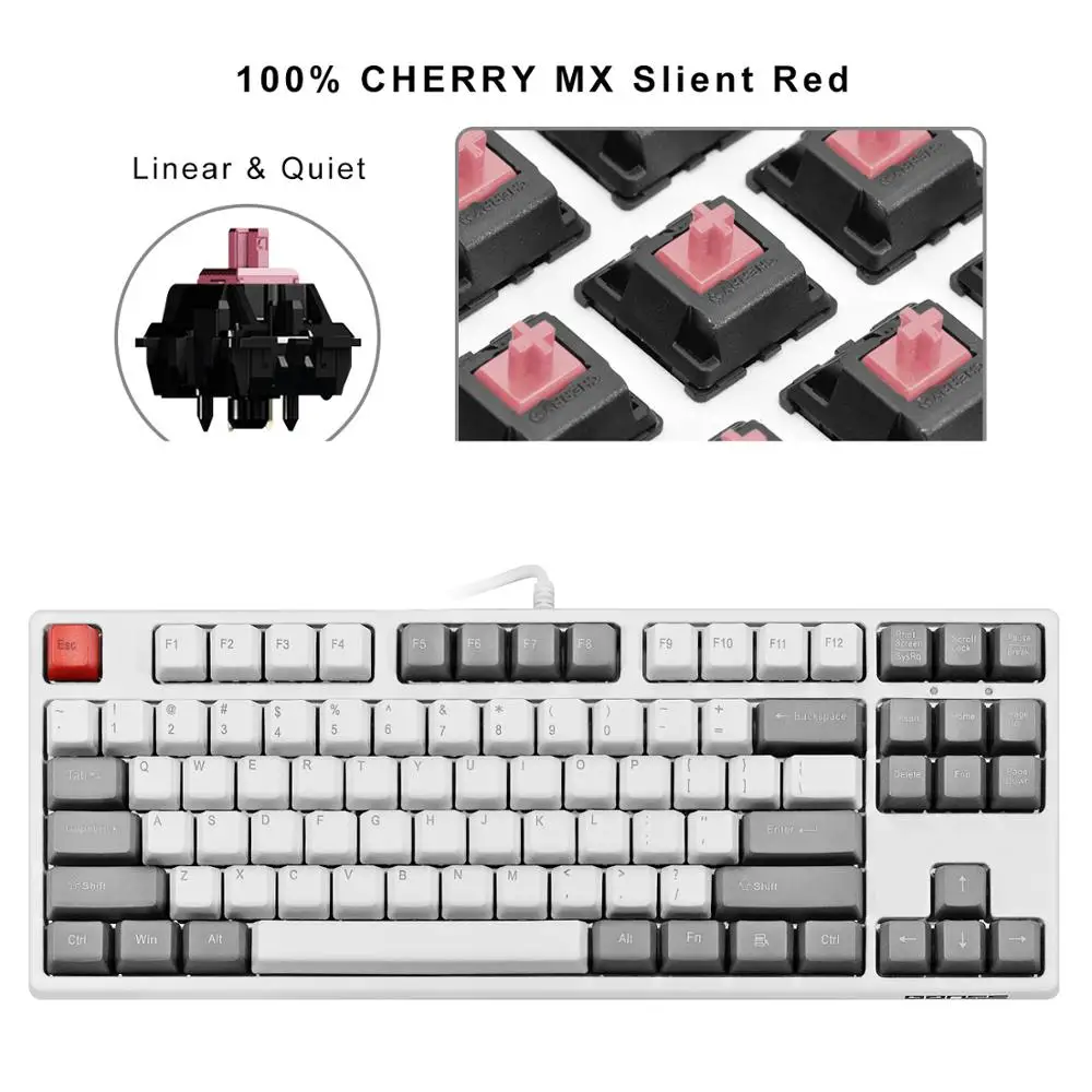 Механическая клавиатура TKL без подсветки Cherry MX Silent Red Compact Erogonomic дизайн 87 клавиш