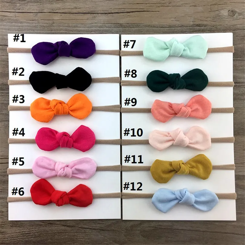 12pcs a lot 12 шт./партия, г. Детская повязка на голову с бантом, нейлоновая повязка на голову для девочек, детские Эластичные аксессуары для волос, хлопковая повязка на голову с бантом - Цвет: 12pcs a lot