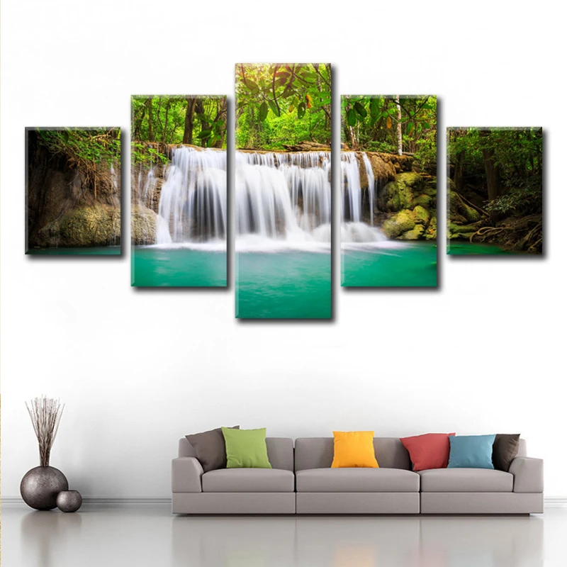 Unframed Landscape Prints Waterfall Forest 5 Panels Abstract Oil ...