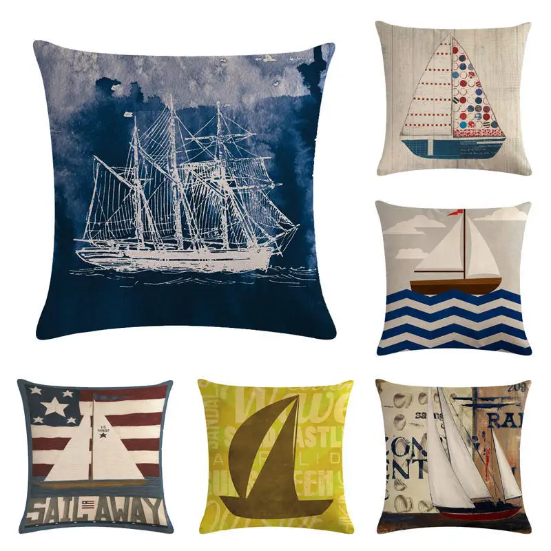 

Retro Sailing Cushion Cover Old Ship Black Color Pattern Cotton Linen Throw Pillow Cover Decorative Home Sofa Bedding 45*45cm