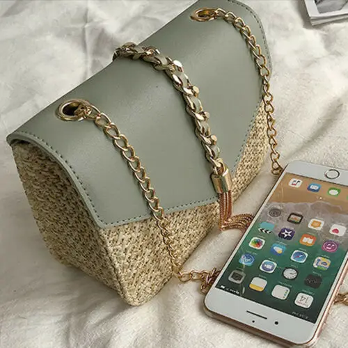 Women Bohemia Straw Bag Woven Rattan Handbag Crossbody Summer Beach Chain Bag Summer Bags For Women 2019 Beach Bags Handbags
